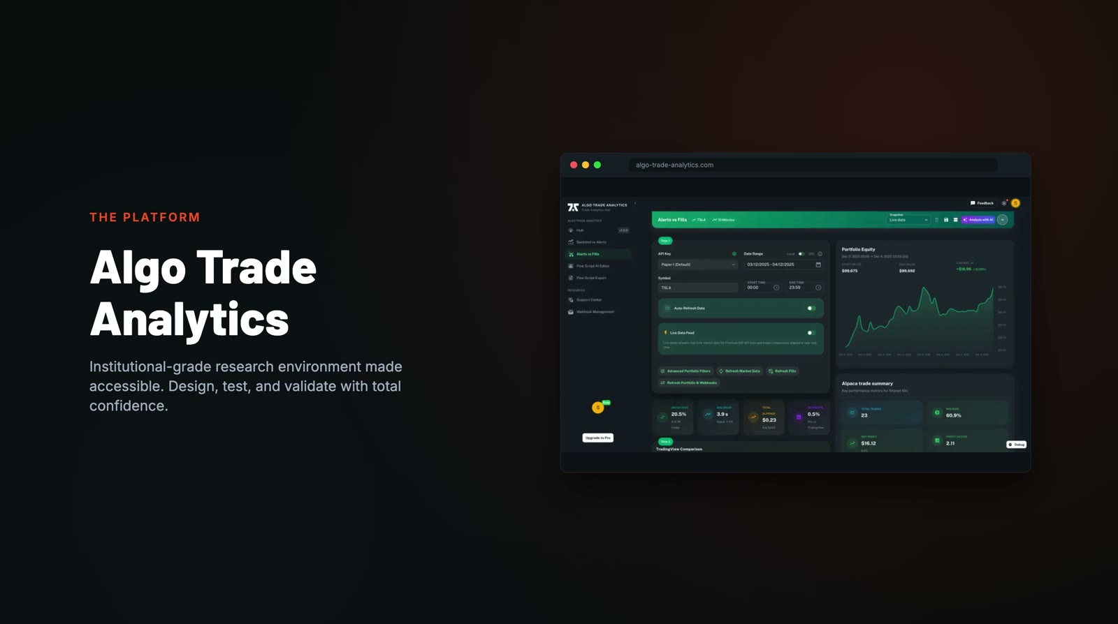 Preview of the Algo Trade Analytics product tour